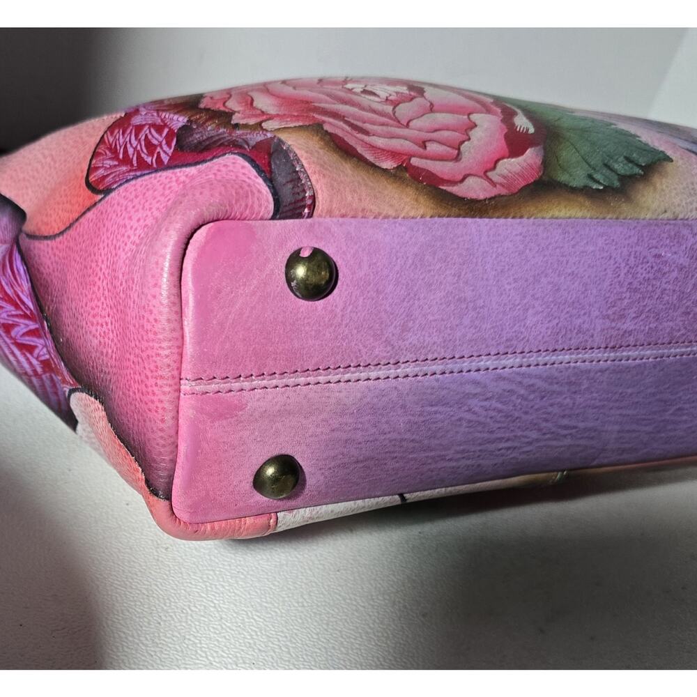 Anuschka Peacock/Rose Hand Painted Leather Crossbody/Shoulder Bag-Rosie Reverie - Picture 9 of 16
